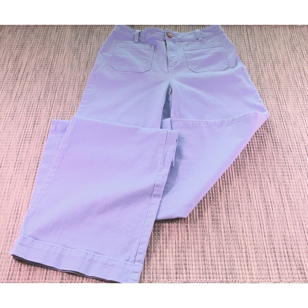 LOFT Women Light Blue The Palmer Wide Leg Pants 4 Cotton Blend Pockets High Rise
